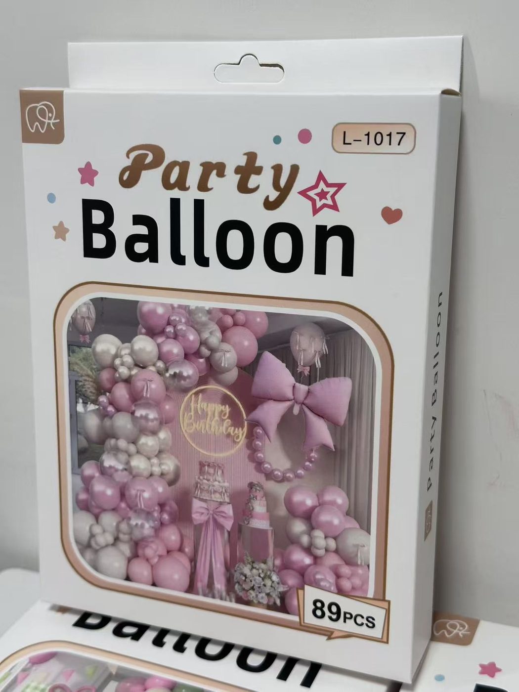 89pcs Pink Silver Balloon Arch Kit with Bow & Happy Birthday Sign